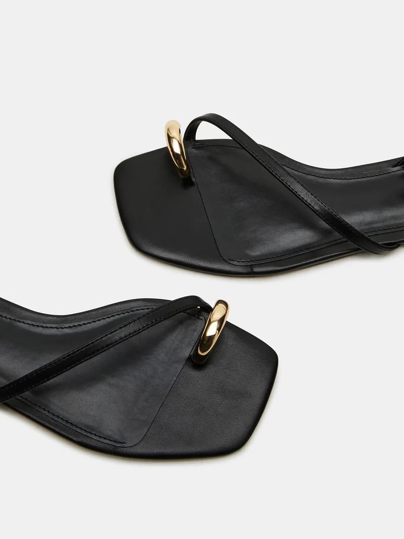 Coutgo Womens Strappy Flat Sandals Flip Flops Open Toe Ring Sandals Metal Ankle Strap Summer Beach Shoes - Image 5