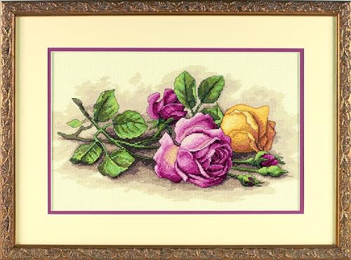 Image of Dimensions 'Rose Cuttings' Floral Counted Cross Stitch Kit, 14'' x 9'', multi-colored, 14 Count