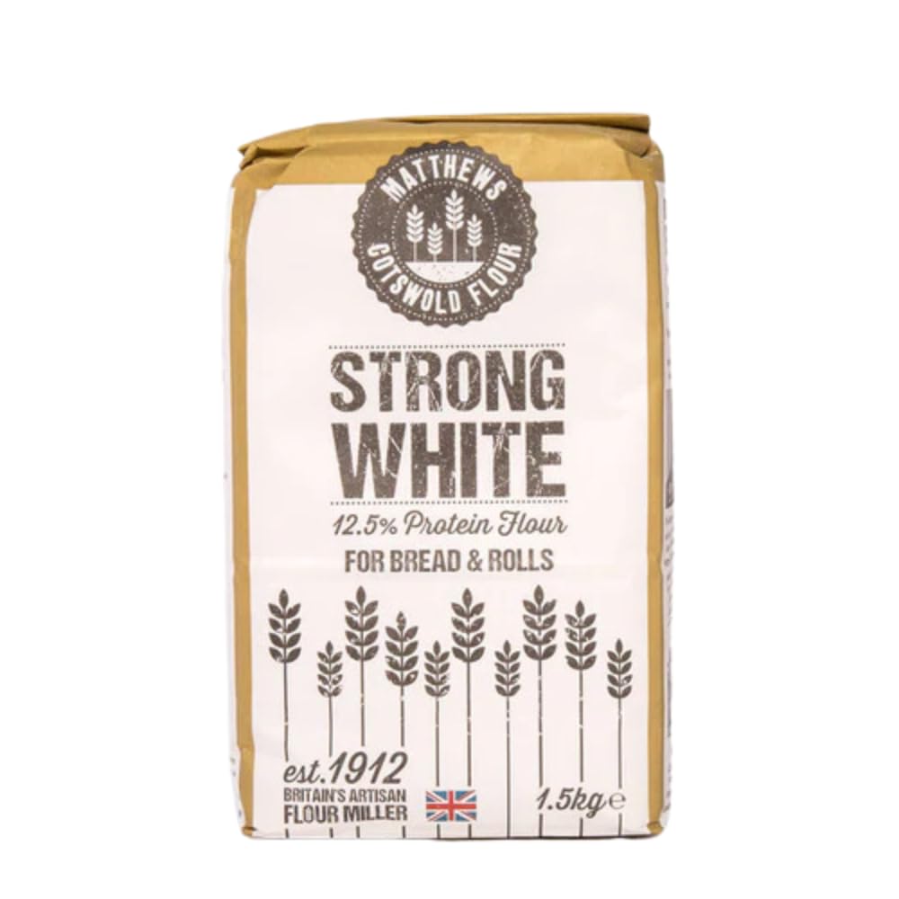 Matthews Strong White Flour 1.5Kg - High Protein (12.5%) British Wheat for Perfect Homemade and Bakery Bread, High Gluten Content for Reliable Results