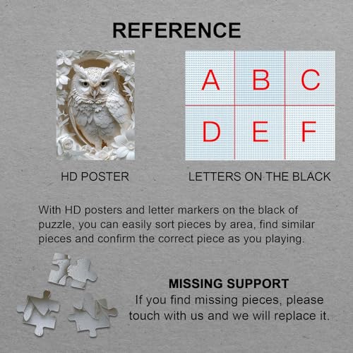 Puzzle de búho 3D de 1000 piezas, rompecabezas de ave blanca y animales de la jungla 7