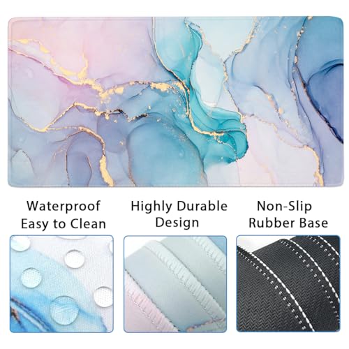 4-in-1 Gaming Mouse Pad Wrist Support Set,Desk Pad + Mouse Pad with Wrist Rest + Keyboard Wrist Rest + Coaster, Ergonomic Design for Home Office Study Game - Blue Marble