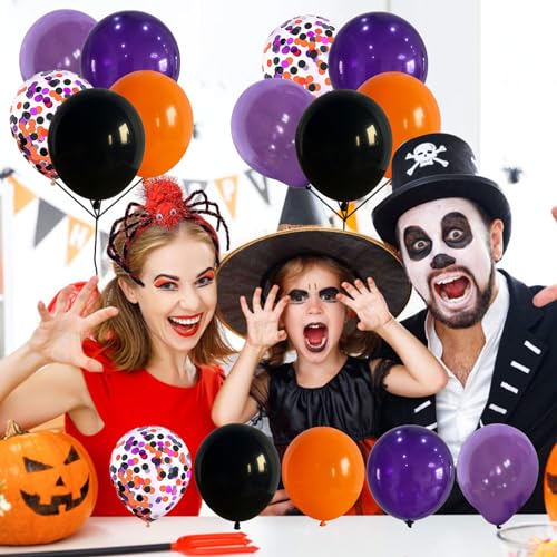 Image of 60Pcs Black Orange Purple Balloons, 12 Inch Balloon Purple Black Orange Party Balloons with Confetti Latex Helium Balloon for Birthday Festival Party Decoration Halloween Theme Party Indoor Outdoor