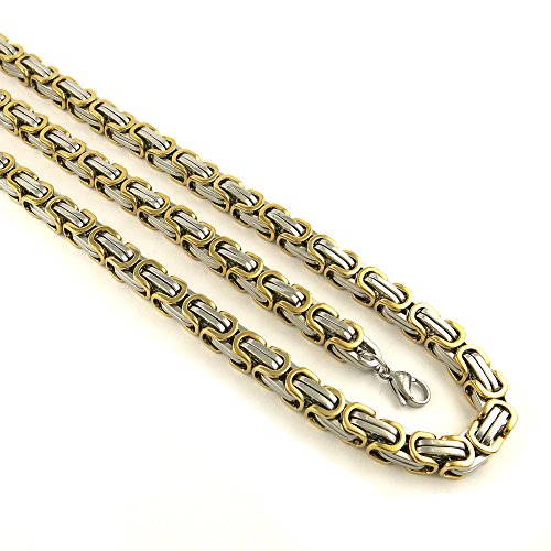 Men's Stainless Steel Mechanic Style Necklace And Bracelet Link Byzantine Chain Set Two-Tone Biker Chain #TOP10