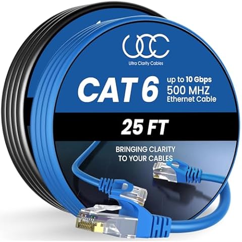 Cat 6 Ethernet Cable 25 Ft 2 Pack, Cat 6 Cable Outdoor&Indoor, High Speed 10Gbps Internet Network Cable, Cat6 Ethernet Patch Cable Long, Computer LAN Cable for Router, Modem, PS4/5 - Blue & Black Cover