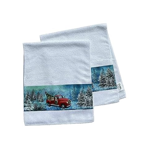 EZ.enjoy 2PCS Christmas Truck with Dog Reusable Absorbent Kitchen Dish Towels for Fast Drying Cleaning Microfiber Hand Tea Towels Decor Dishcloths 27.5 x 11.75 inches Bar Towels Cover