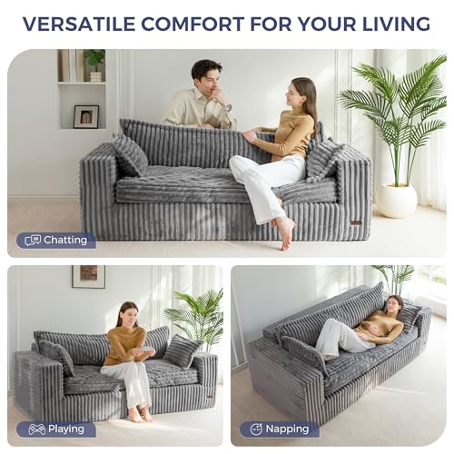 Image of MAXYOYO 76 inch Bean Bag Sofa Couch, Loveseat Boneless Couch in a Box, Upholstered Small Mini Sofa with Deep Seating for Living Room Bedroom Apartment, No Assembly, Dark Grey