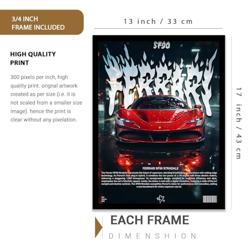 Image of kotart Big Sports Cars Framed Posters Gift Items for Boys Room Wall Decoration Bedroom Living Room Office Studio Decor | Car Poster Frame for Wall Decor Set Of 3 Size (13 X 17 inch)