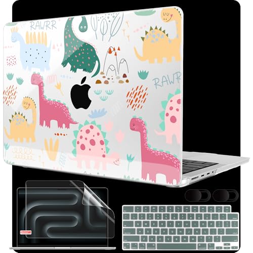 Image of MEEgoodo Case for MacBook Pro 14 inch (M5 /M4 /M3 /M2 /M1) Pro /Max 2026 2025 2024 2023 2021, Laptop Case Fit Model A3427 /A3426 /A3434 /A3112 /A3401 /A3185 /A2918 /A2992 /A2779 /A2442, Cute Dinosaurs