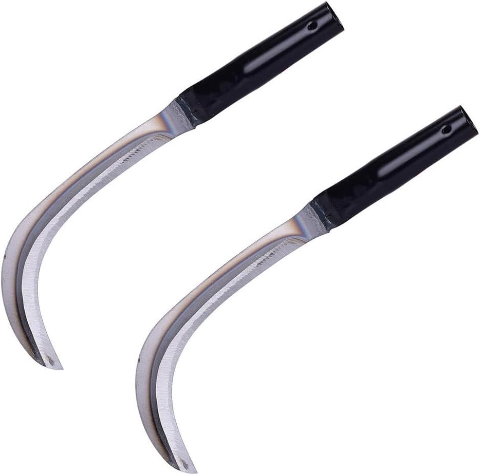 Yardwe Japanese Style Garden Sickle Set 2Pcs Steel Hand Sickle for Weeding Grass Cutting and Lawn Care with Comfortable Handles 3.7 Inch Blades