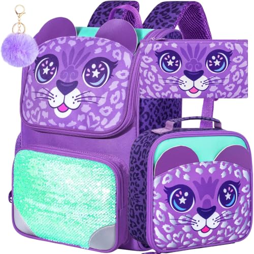 Image of KLFVB 3PCS Backpack for Girls and Boys, 15 inch Unicorn Dinosaur Bookbag with Lunch Box, Kids Preschool School bag