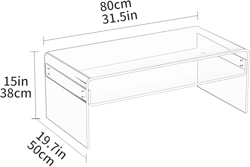 Miniatura 3 de Mesa de centro acrílica para sala de estar, mesa de lucite rectangular transparente con estante de almacenamiento abierto, transparente