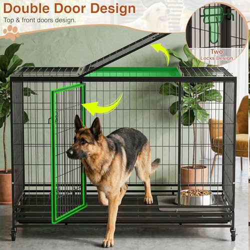 Image of BestPet 48 Inch Heavy Duty Dog Crate, Indestructible Escape-Proof Kennel with Double Door & Removable Tray for Medium to Large Dogs,Black