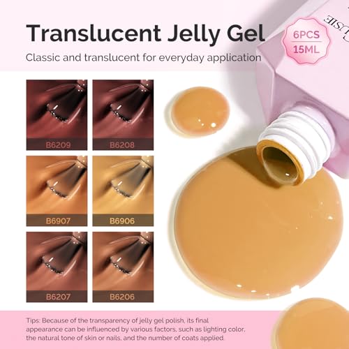 Image of MelodySusie Jelly Gel Nail Polish Set,6 Transparent Colors,Milky or Jelly Texture,Warm Harvest Colors Soak Off UV LED Light Cure or Salon Manicure and Nail Art DIY at Home 15ML 0.3Fl Oz