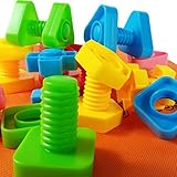 Jumbo Nuts and Bolts Set with Toy Storage and Book | Montessori Toddler Rainbow Matching Game...