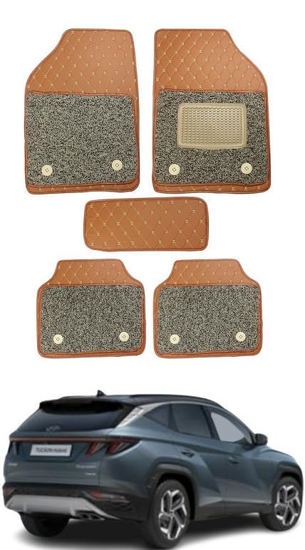 Image of Minansh Foot Mats /Floor Mats Compatible with Toyota Urban Cruiser 7D Luxury Leather Washable Car Floor Mat (Tan)