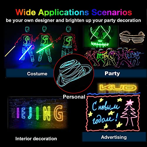 Image of MaxLax EL Wire Green 5-Pack, 9ft /2.75m Neon Light Wire with Noise Reduction and Battery Pack