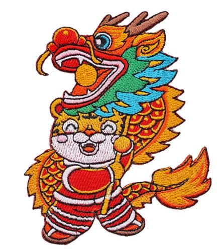 Cute Dragon & Tiger Motif Embroidered Iron On Patch Applique for Apparel & Accessories Chinese Embroidered Iron on Patches