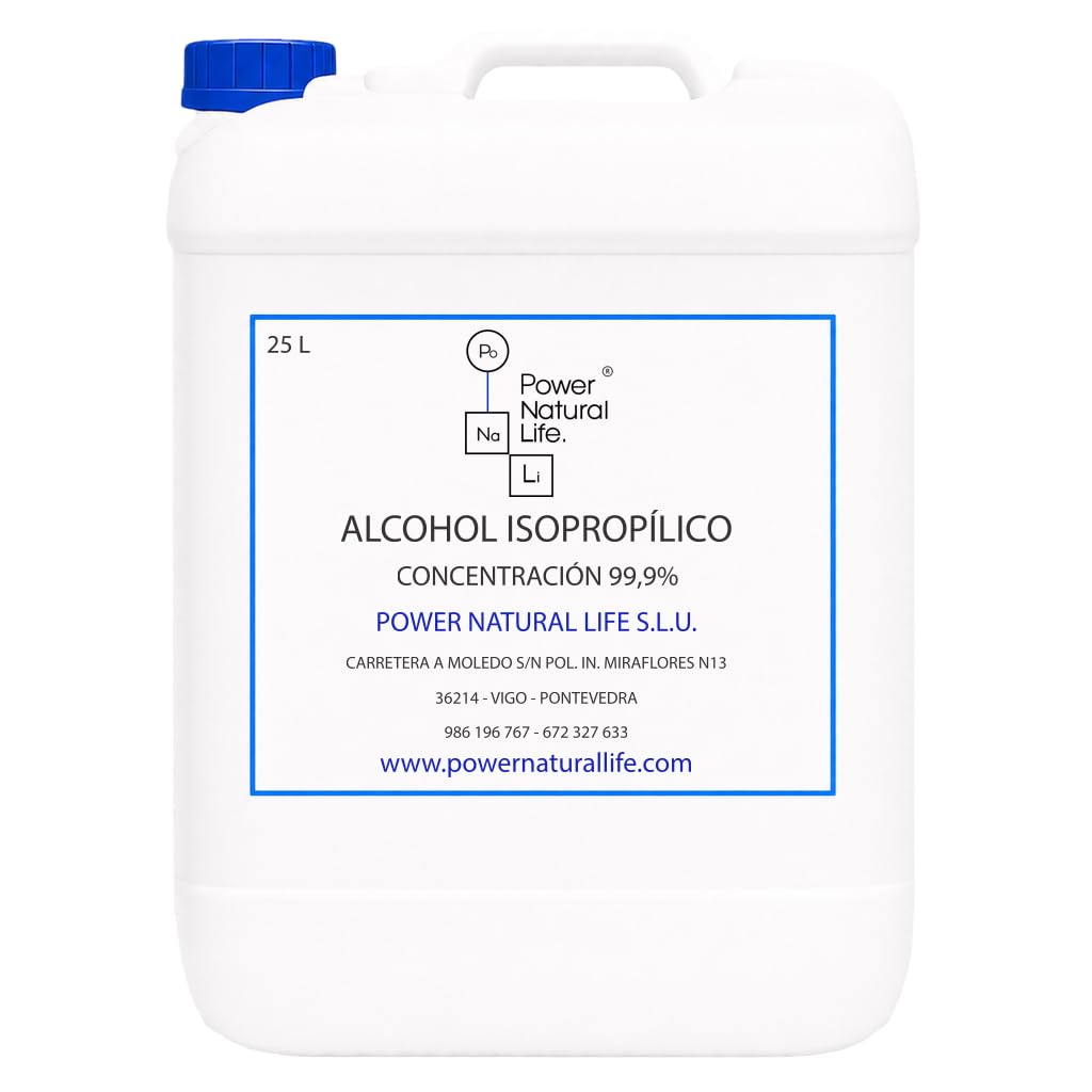 Alcohol Isopropílico 99,9% Líquido | Power Natural Life | Garrafa 25 l | Uso Técnico e Industrial | Disolvente y Limpiador Técnico | Materia Prima Química