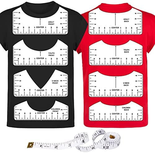 T-Shirt Ruler with Center Guide, Vinyl Clear V Neck/Round PVC Ruler for Alignment, Heat Press, Kids, Teens and Adults, Front & Back (10") - Pack of 9