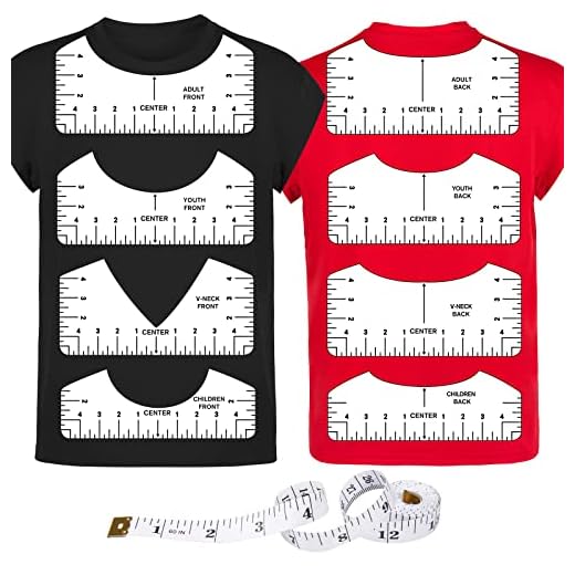9Pcs Tshirt-Ruler Guide for Vinyl Alignment, Tshirt-Ruler for Heat Press, Tshirt-Rulers to Center Vinyl, Transparent V-Neck/Round PVC Ruler for Children Youth Adult, Front and Back Measurement (10in)
