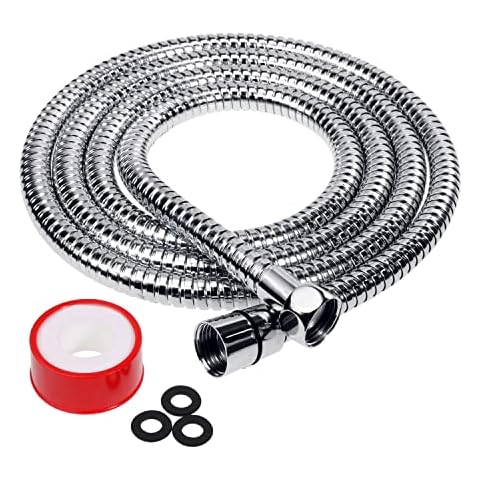 Rovtop Brauseschlauch Flexibler Messingschlauch Doppelverriegelung 1.75 M Lange Chrom Cover