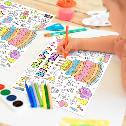 Jarthenaamcs J1922 24Pcs Happy Birthday Activity Paper Placemats Coloring Disposable Table Mats Cake Place Mats thumb #3