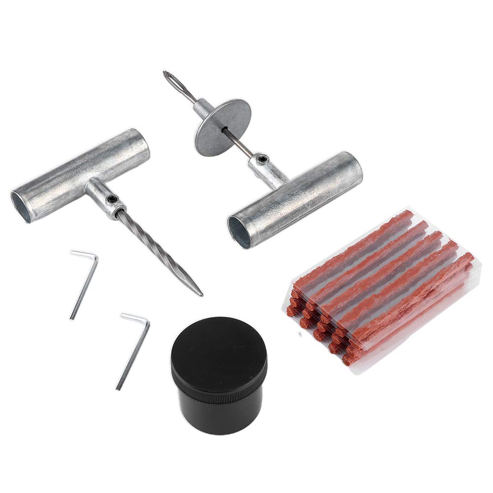 Kit de reparación de neumáticos para pinchazos de neumáticos sin cámara, herramienta profesional de reparación de enchufes con herramienta de inserción de aleación de zinc,