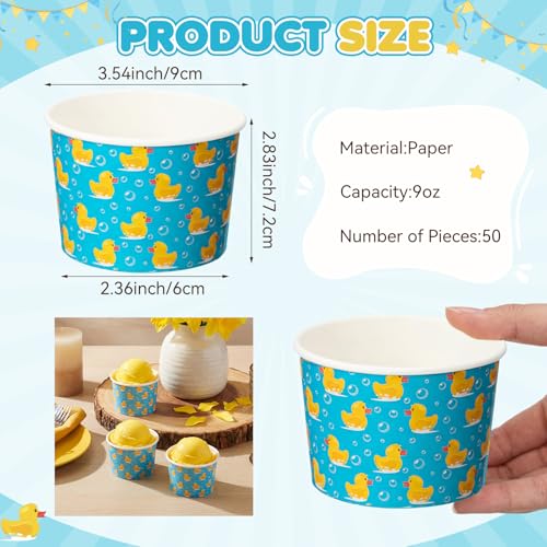 Image of Funnymoom 50 Pack Rubber Duck Ice Cream Cups 9 oz Yellow Duck Disposable Dessert Bowls Paper Soup Bowls Bubble Bath Rubber Ducky Snack Cups for Hot or Cold Food for Baby Shower Birthday Party Supplies