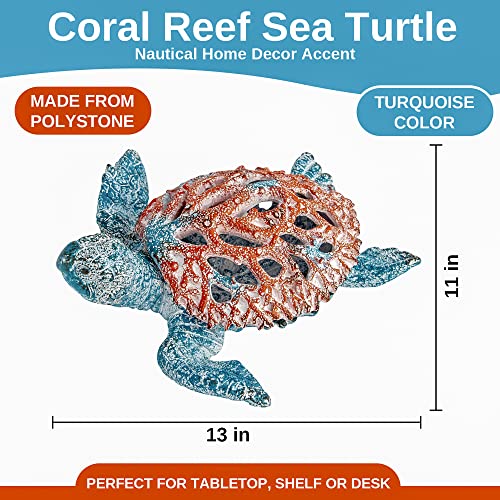 Estatua de Tortuga Marina Coral Blanco 13x11 pulg miniatura 3