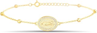 Cubic Zirconia Medal Virgin Mary Bracelet for Women 925 Sterling Silver