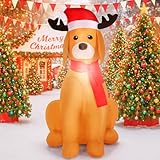 Kitticcino 4 FT Christmas Inflatables Dog Outdoor Decoration Blow Up Golden Retriever with Santa Hat and Scarf Outdoor Indoor Yard Decoration Built-in LEDs for Lawn Garden Holiday Party Decor