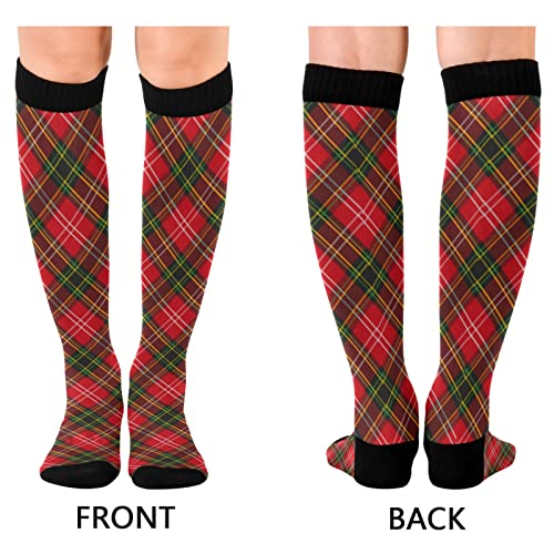 Image of Kigai Knee High Socks Christmas Plaid Red and Green Compression Sock 1 Pair Casual Athletic Tube Socks for Soccer Women Men Medical Nurse Warm Stockings, 20-30mmHg