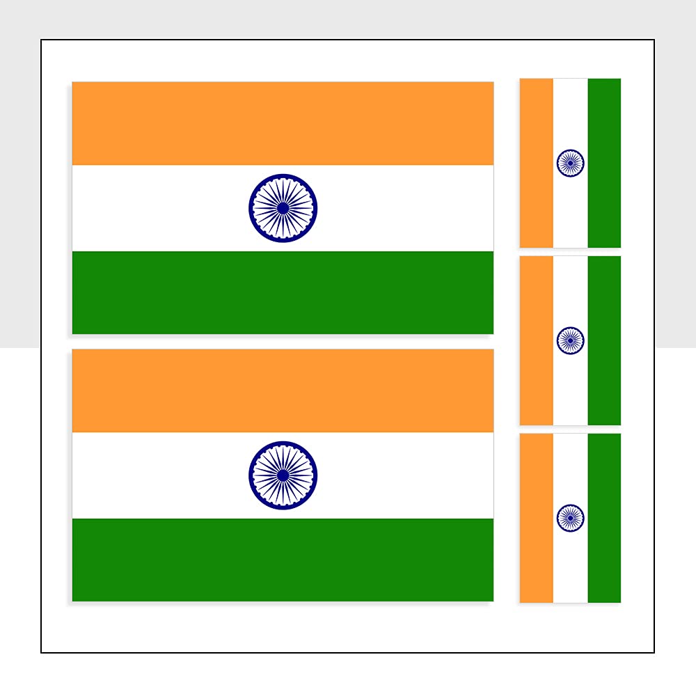 Mixed Pack of 5 India Flag Stickers Vinyl IND Flag Labels for iPad Helmet Fridge Packwith® #P1009