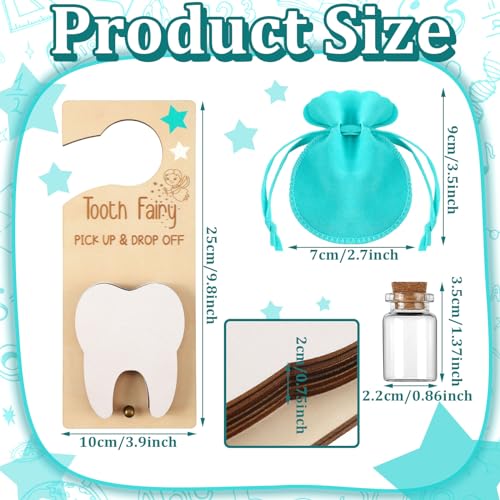 Image of DoubleFill Fairy Tooth Gift Holder Bag Door Hanger Lost Teeth Keepsake Box Tooth Fairy Kit Stores Back to School Gift for Lost Teeth Boy Girl Primary School Classroom Gifts(Classic,Lake Blue)
