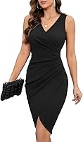 IHOT 2026 Women's Sexy V-Neck Sleeveless Faux Wrap Ruched Bodycon Dress - Flattering Tummy-Hiding Cocktail Party Night Out