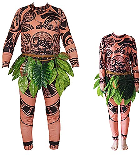 Adult Men Kids Moana Maui T Shirt/Pants Halloween Costume Cosplay Family Matching Outfits (M KID)