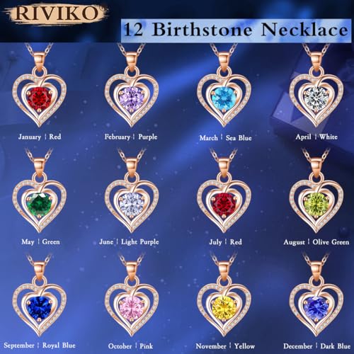 RIVIKO Heart Birthstone Pendant Necklace for Women 925 Sterling Silver Zirconia Rose Gold Plated Spetember Necklaces Wedding Anniversary Mothers Day Jewelry Gifts For Her Mother Wife — view 5