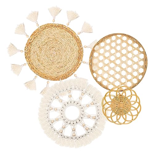 Boho Wall Basket Decor Set of 4 - Flat Woven
