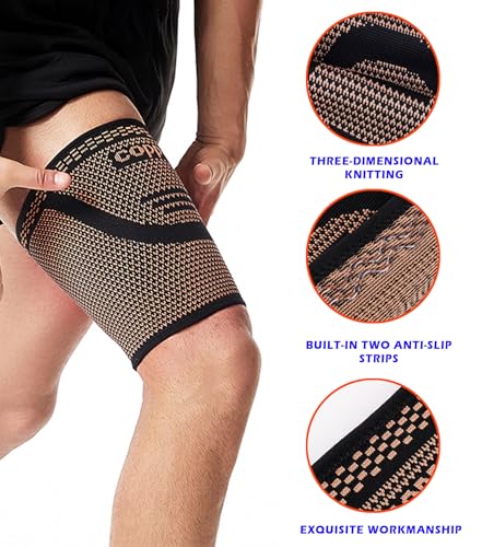 Image of 1 Pair Thigh Compression Sleeve, Hamstring Compression Sleeve for Men and Women, Anti-Slip Upper Leg Sleeves for Recovery, Running, Sports and Workout