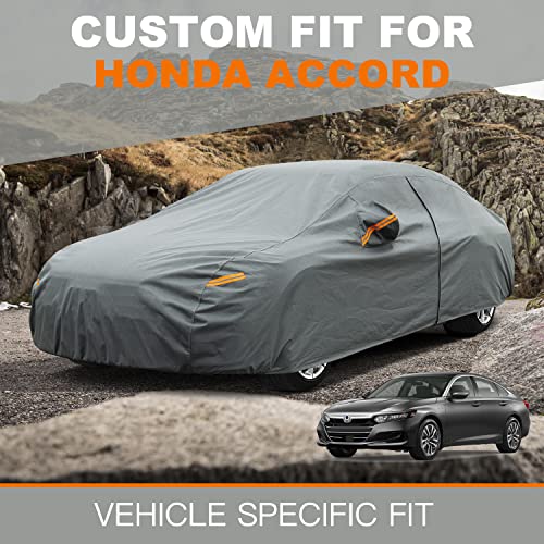Image of Kayme Heavy Duty Car Cover Custom Fit Honda Accord Sedan /Coupe (2001-2025), Waterproof All Weather for Automobiles, Full Exterior Covers Sun Rain UV Protection with Zipper Door.