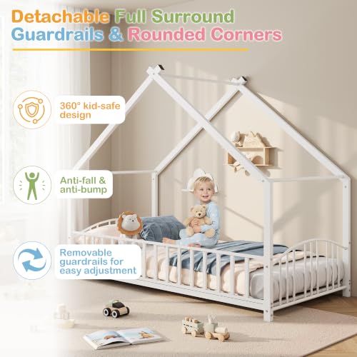 Image of Garvee Twin Size House Shape Bed Frame with Rail, White
