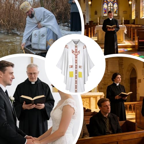 Disfraz de sacerdote para hombre con casulla eclesiástica blanca para recreaciones 4