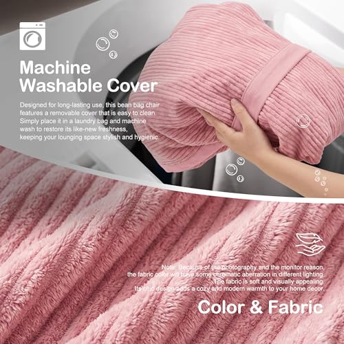 Image of 6FT Bean Bag Chair 6'Giant Bean Bag Chairs with Adults, Large Beanbag Chair | Bean bag Lounger with Machine Washable Cover Corduroy Fabric, Comfy Chairs for Living Room Bedroom Dorm, Pink