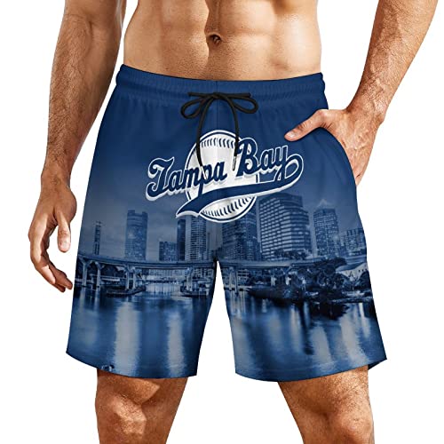 Tampa Bay City Night View Men's Shorts Baseball Fans Gifts Quick Dry Swim Trunks Compression Liner Beach Shorts