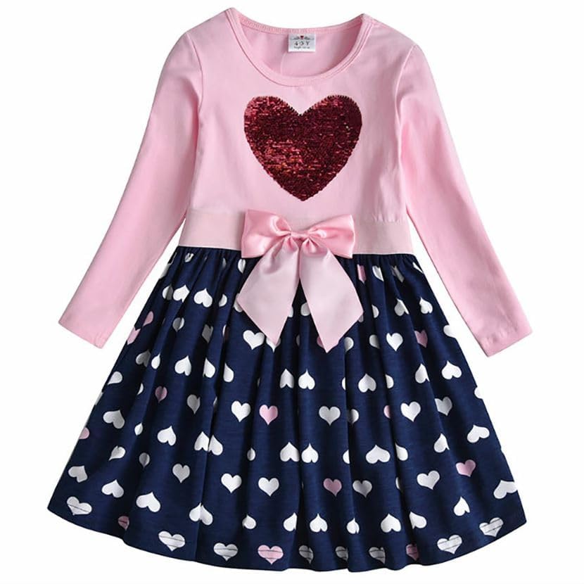 VIKITA Girls Dresses Pink Winter Clothes Sparkling Long Sleeve Outfits for Little Kids 2-12 Years2