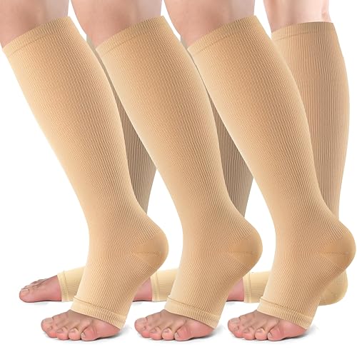 Image of bropite 3 Pairs Open Toe Compression Socks for Women, Support for Travel | Graduated 15-20 mmHg compression circulation,reduces swelling.3 pairs open toe design for travel,nurses,pregnancy comfort