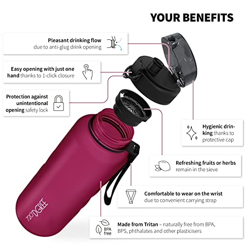 Image of 720DGREE Water Bottle 1.5 Liter inchuberBottle inch +Fruit-Sieve, SoftTouch - Water Bottle BPA-Free, Leak-proof, Reusable - Large XL Drinking Bottle, Sports Bottle for Gym, Fitness-Studio, Camping, Outdoor,