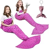 AmyHomie Mermaid Tail Blanket, Hand Crochet Mermaid Blanket for Adult and Kids, All Seasons Sleeping Blankets (Pink) 2 PCS