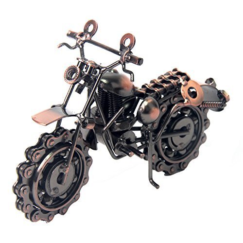 Signstek Vintage Handcrafted Iron Motorbike Model with Chainwheel as Collectible Art Sculpture for Motorcycle Lovers, Bronze Tone Metal