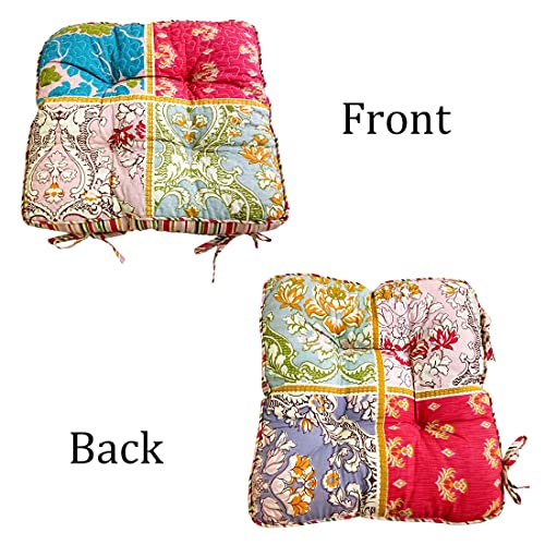 Vctops Boho Floral Patchwork Chair Pad With Ties Square Cotton Seat Pads Super Soft Non Slip Chair Cushion For Kitchen Dining Office Chairs (Colorful,16"X16") #TOP2